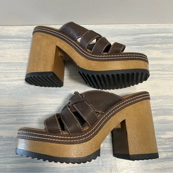 Vintage Chunky heel slide on brown Y2K 1990’s platform sandals by fashion bug - Picture 7 of 11